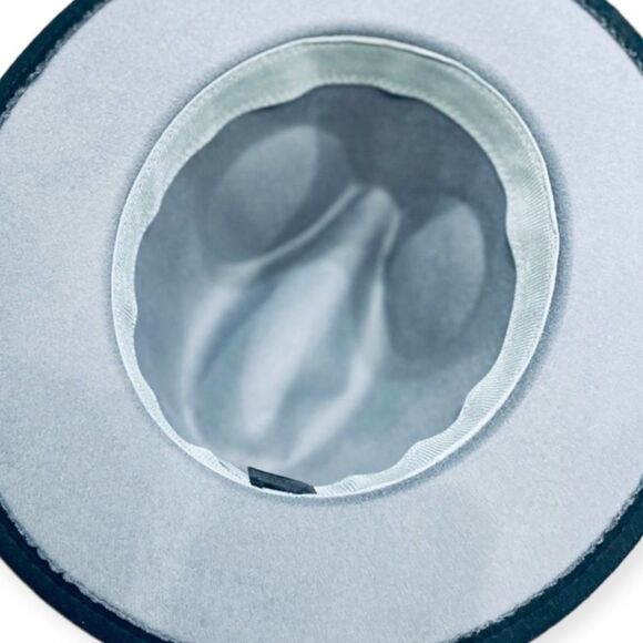 Black Gray Teardrop Crown Wide Brim Metallic Buckle Burned Fedora Hat NEW - Picture 2 of 3